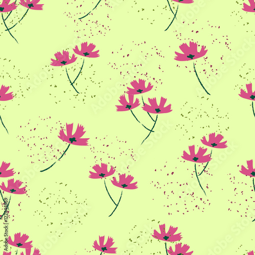 Abstract floral seamless pattern. Vector background with purple doodle flowers. 