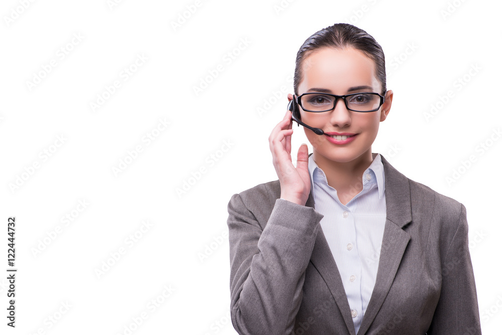 Woman helpdesk operator isolated on white Woman helpdesk operator isolated on white