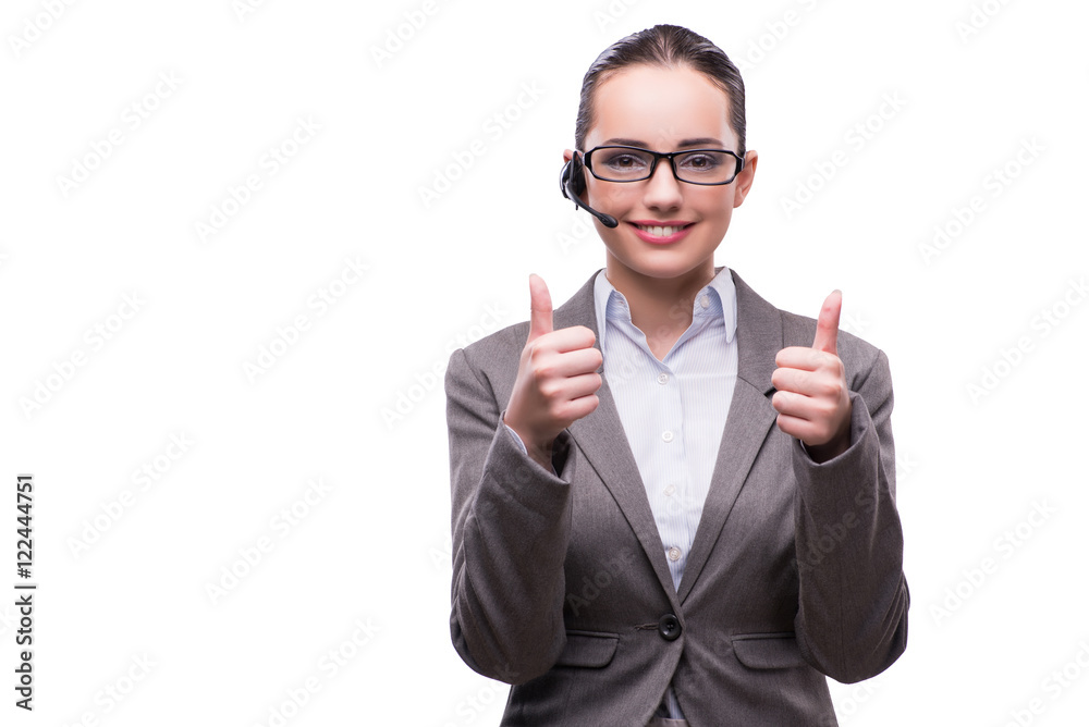 Call center operator in business concept isolated on white Call center operator in business concept isolated on white