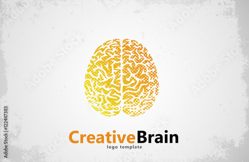 Brain logo design. Creative brain. Grunge style brain