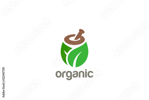 Natural Organic Logo vector Cosmetics Medicine SPA mortar icon