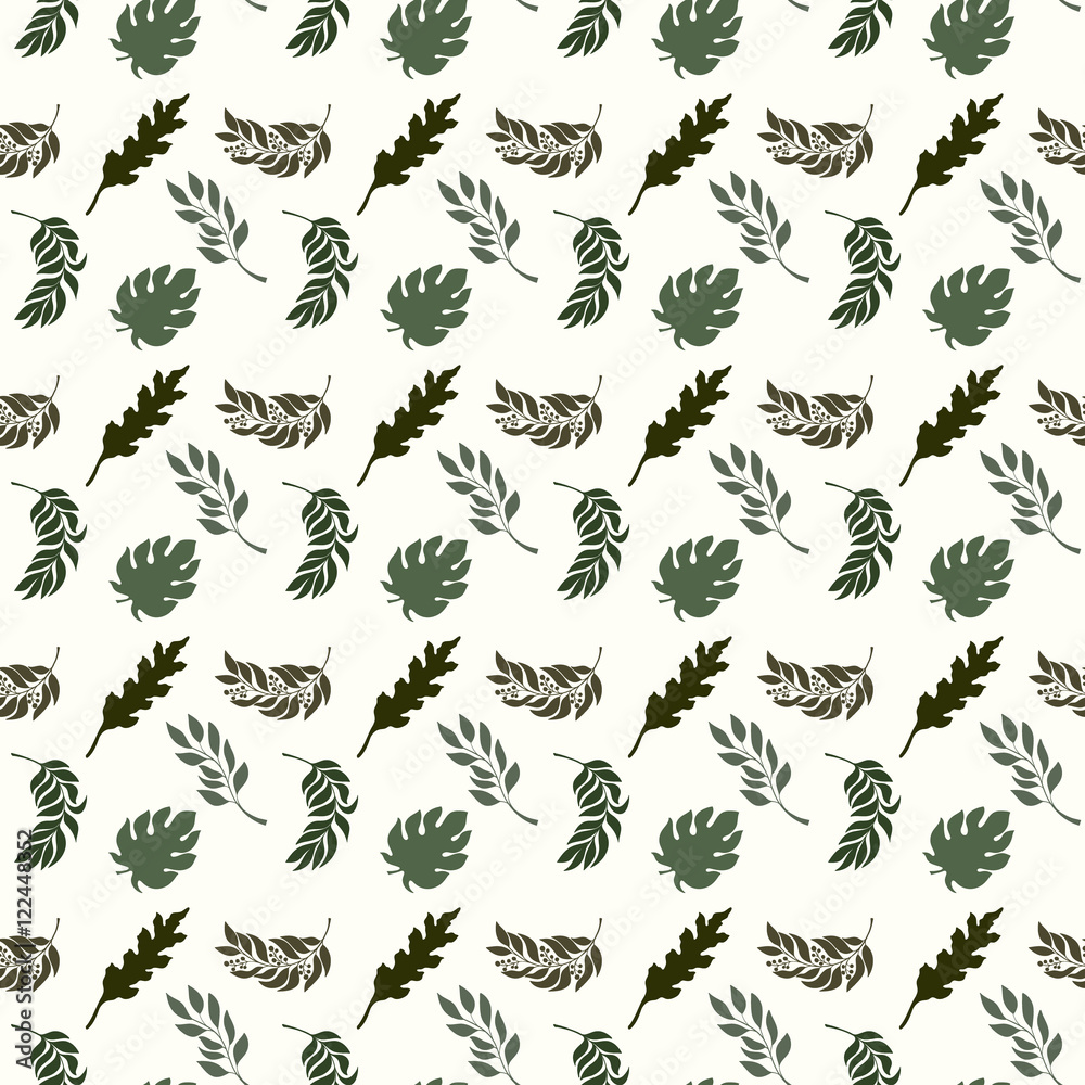 Fototapeta premium Hand drawn vector seamless leaves pattern