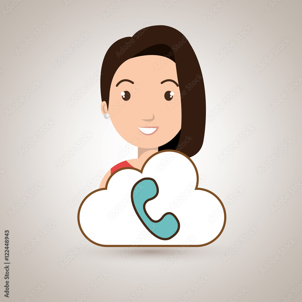 woman cartoon telephone blue cloud vector illustration eps 10 woman cartoon telephone blue cloud vector illustration eps 10