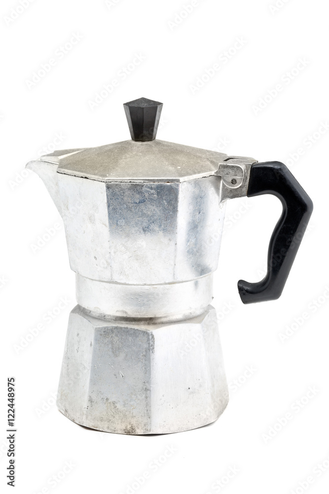 Stovetop espresso maker over white background