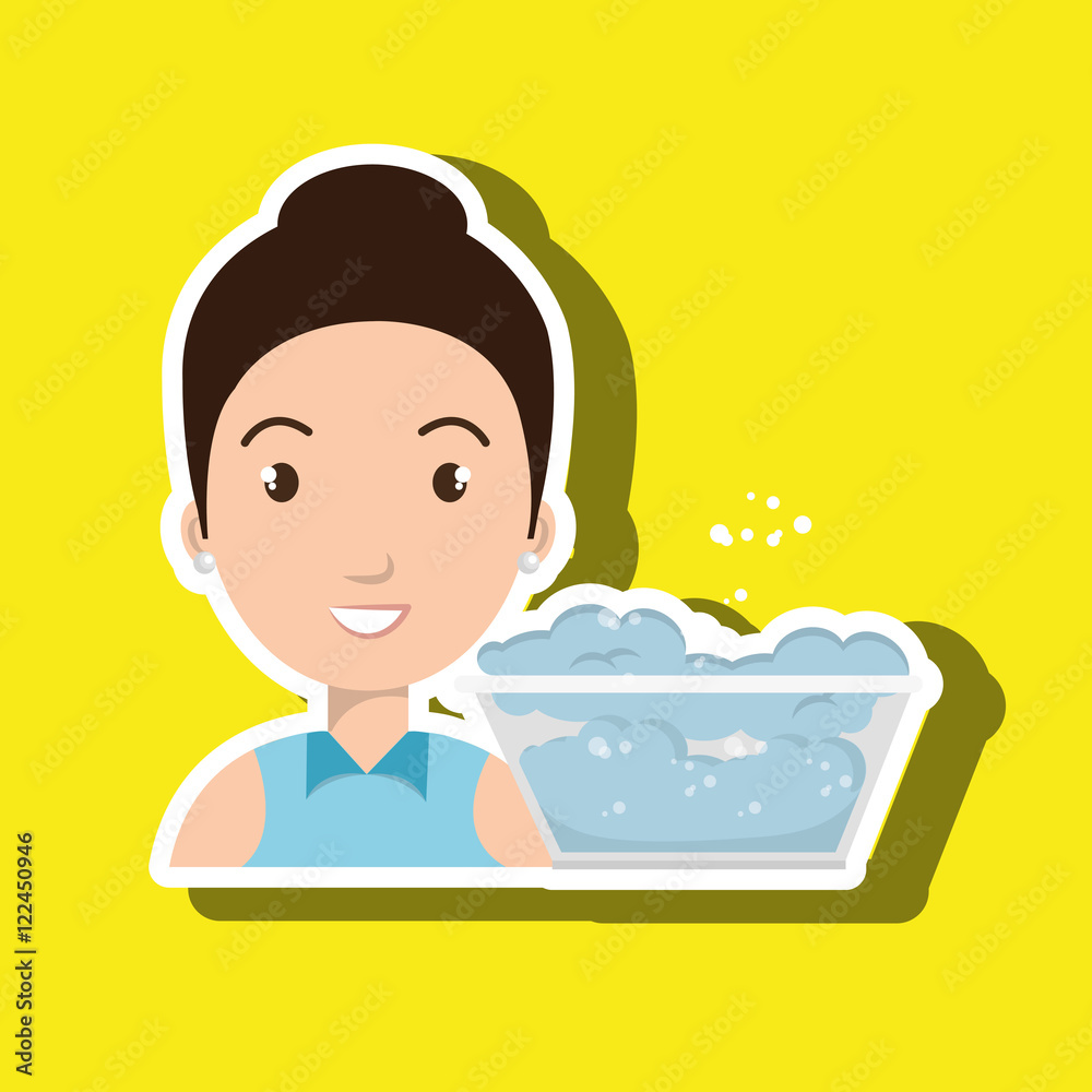 woman cartoon water bucket plastic detergent vector illustration eps 10 woman cartoon water bucket plastic detergent vector illustration eps 10