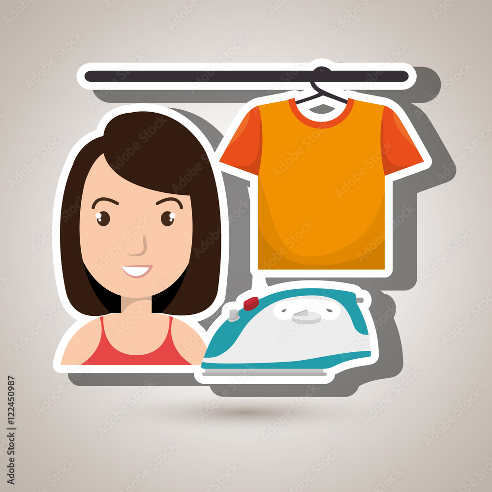 woman cartoon ironing hang tshirt vector illustration eps 10