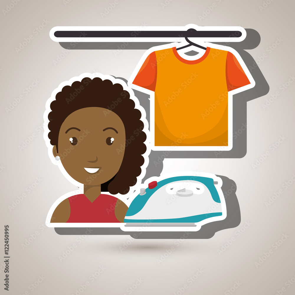 woman cartoon ironing hang tshirt vector illustration eps 10