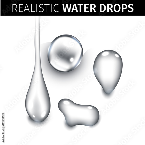 Pure clear water drops realistic set isolated vector illustration