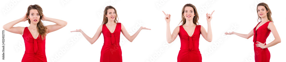 Young woman in red dress isolated on white Young woman in red dress isolated on white