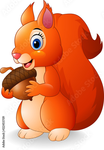 Cartoon funny squirrel holding pine cone