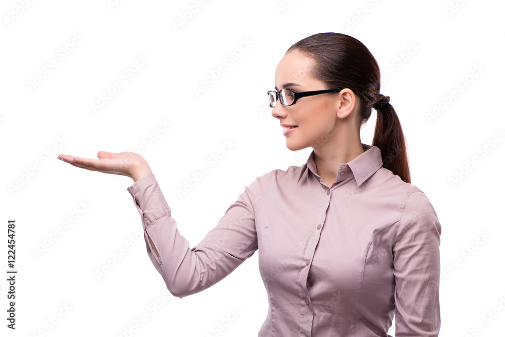 Businesswoman holding hands isolated on white Businesswoman holding hands isolated on white