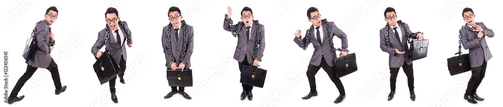 Businessman chained isolated on white Businessman chained isolated on white