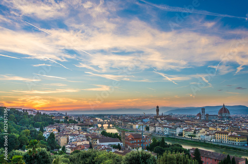 Florence (Italy) - The capital of Renaissance's art and Tuscany region. The landscape at sunset from Piazzale Michelangelo terrace.