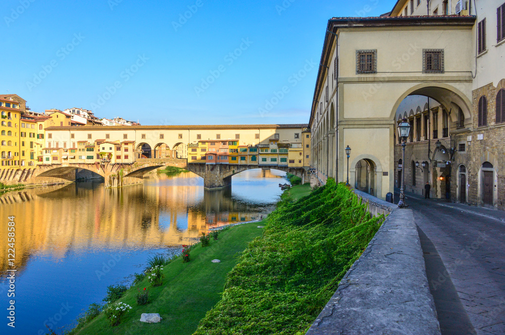 Florence (Italy) - The capital of Renaissance's art and Tuscany region. Here: the Ponte Vecchio at the dawn