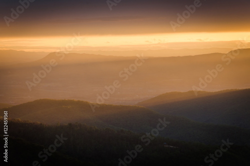 Colorful spring sunset over the Blue Ridge Mountains, seen from