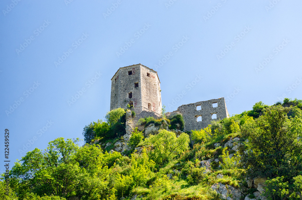 Ruin of old castle in Pocitelj, Bosnia and Herzegovina