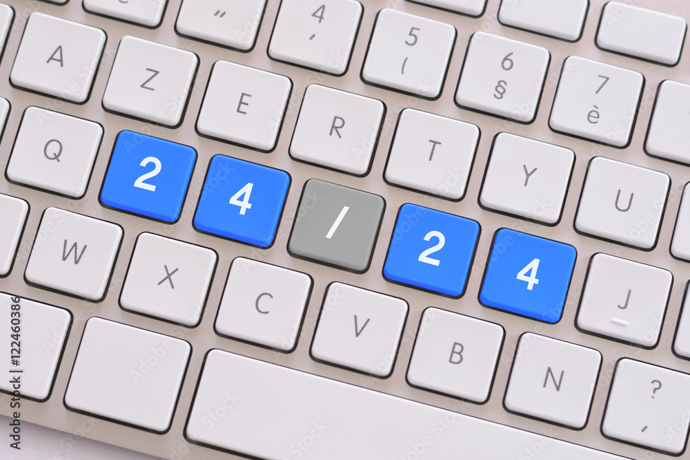 24/24 in blue on white keyboard 24/24 in blue on white keyboard