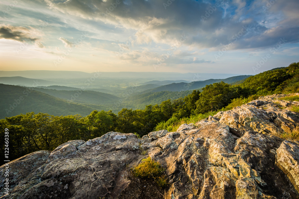 Summer evening view of the Shenandoah Valley from Franklin Cliff