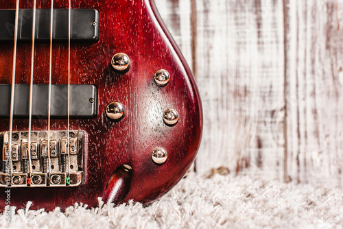 Rosewood bass electric guitar closeup