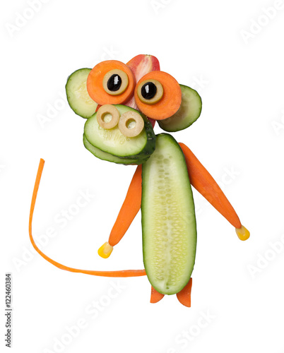 Amusing monkey made of vegetables on isolated background