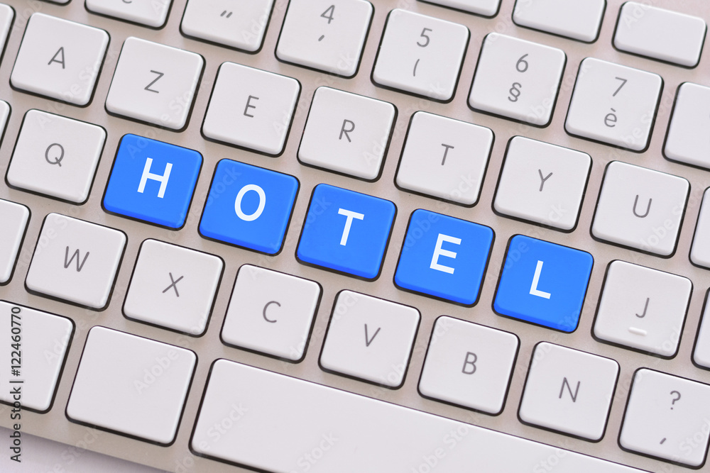 Hotel in blue on white keyboard Hotel in blue on white keyboard
