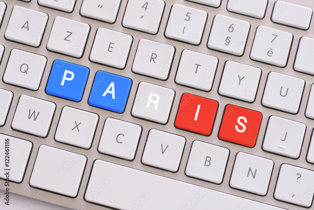 Paris in blue white and red on white keyboard Paris in blue white and red on white keyboard