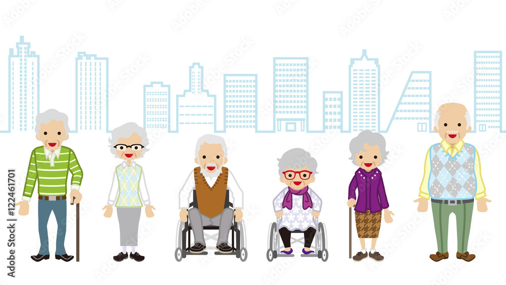 Various Elderly people - Cityscape background Various Elderly people - Cityscape background