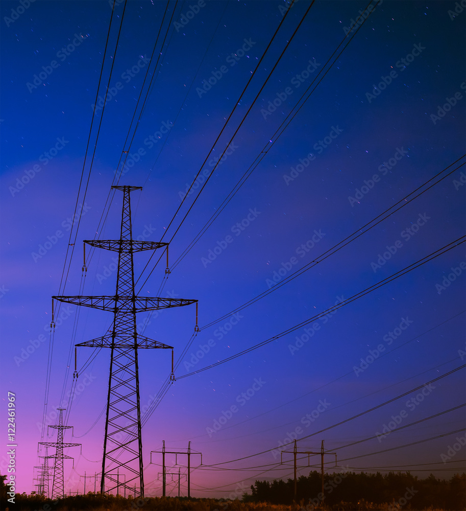 silhouette of power lines on the background of the sky.