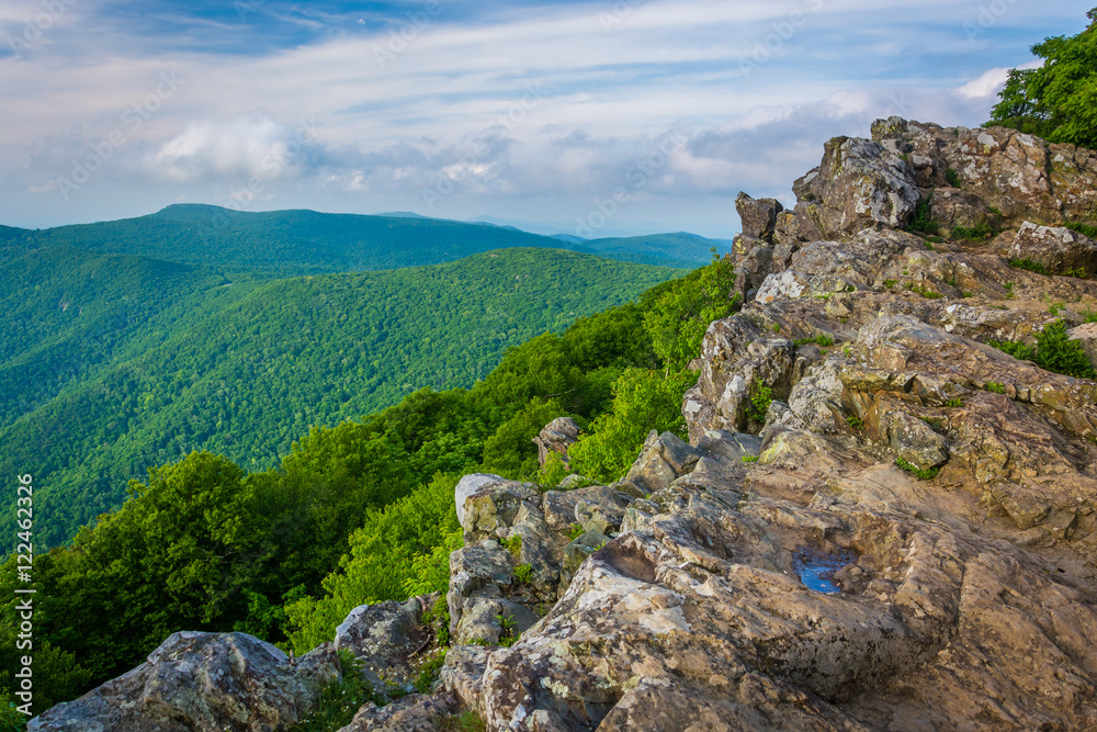 View of the Blue Ridge Mountains from Hawksbill Summit, in Shena