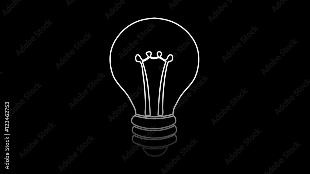 The outline of a light bulb gets traced and light flashes on after with glow. HD 1080i.