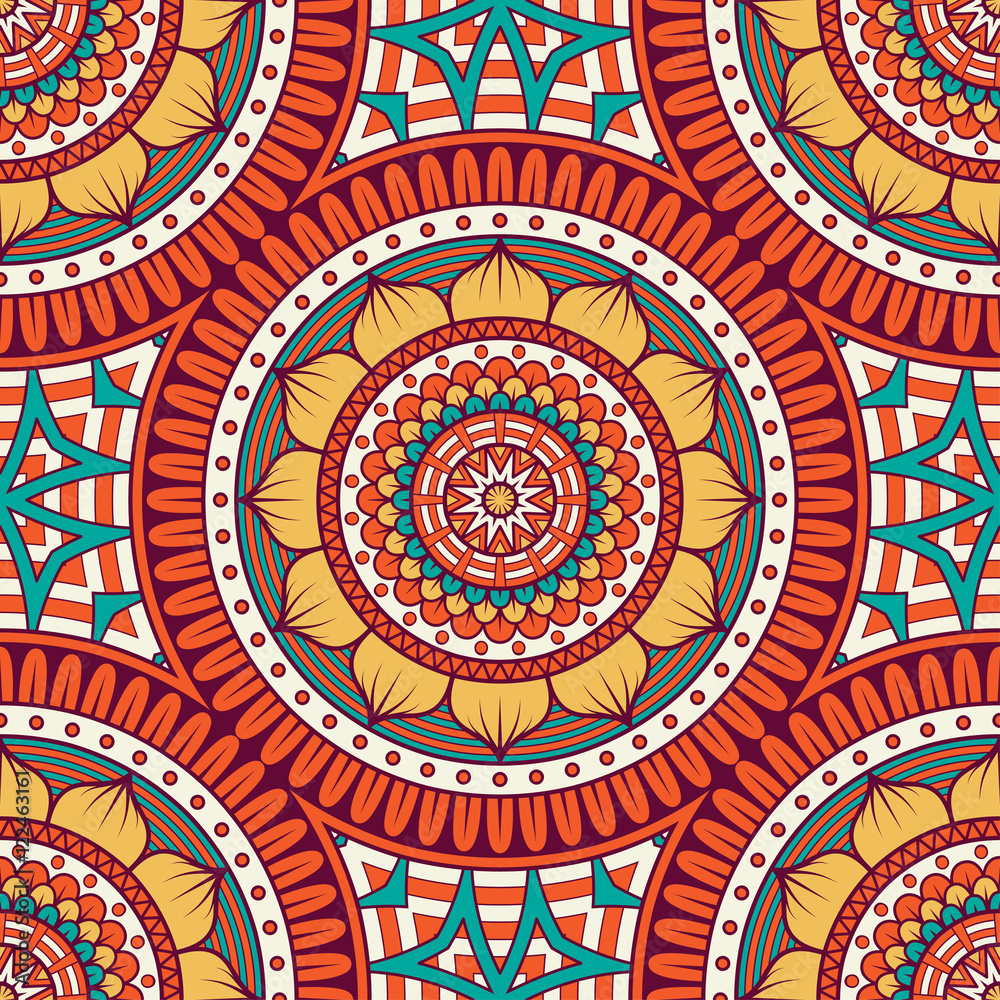 Floral pattern with circles and lines