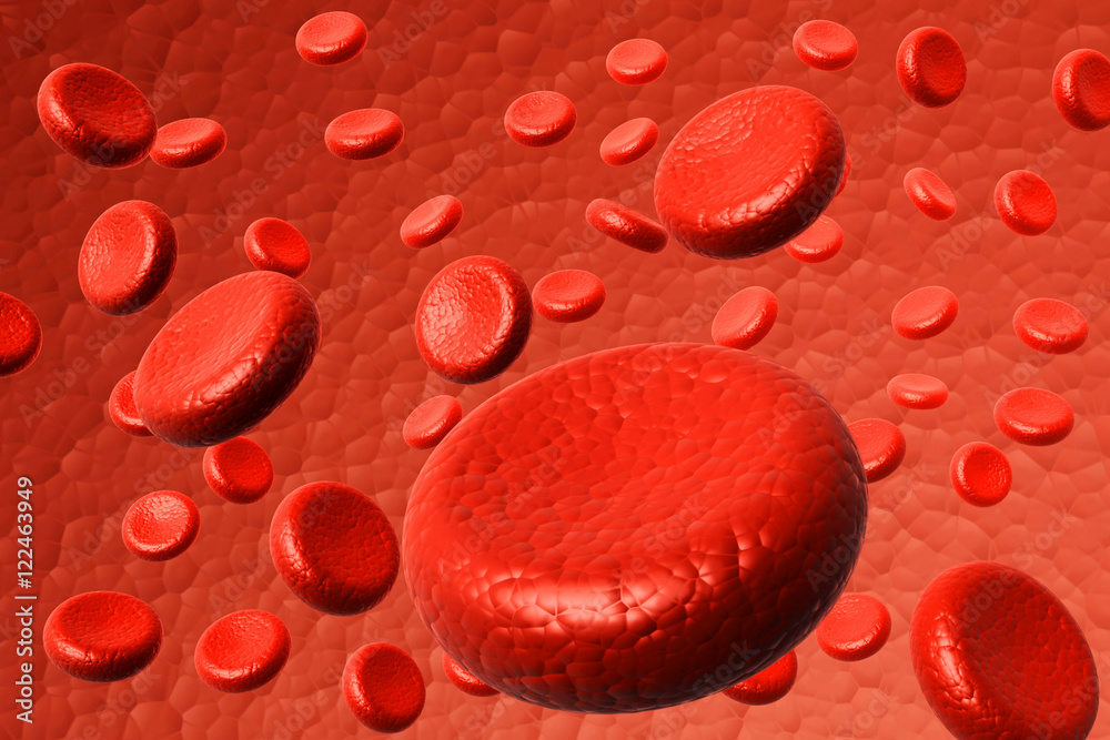 Fototapeta premium Red blood cells. Medical and science background. 3d render.