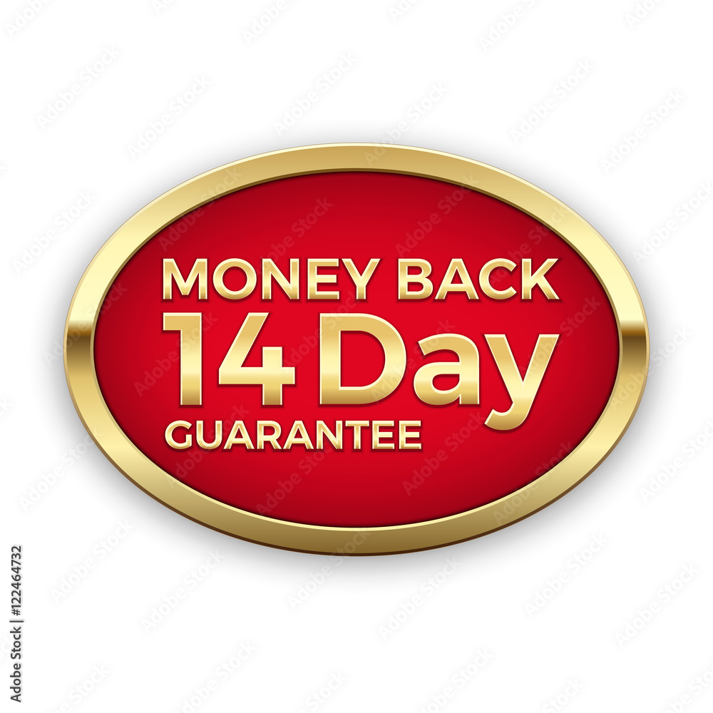 14 day money back guarantee golden badge, vector 14 day money back guarantee golden badge, vector