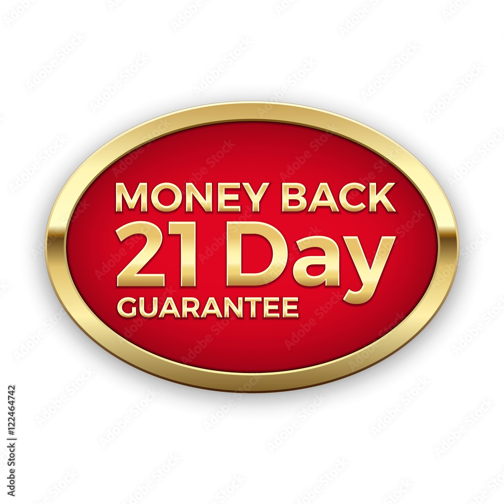 21 day money back guarantee golden badge, vector 21 day money back guarantee golden badge, vector