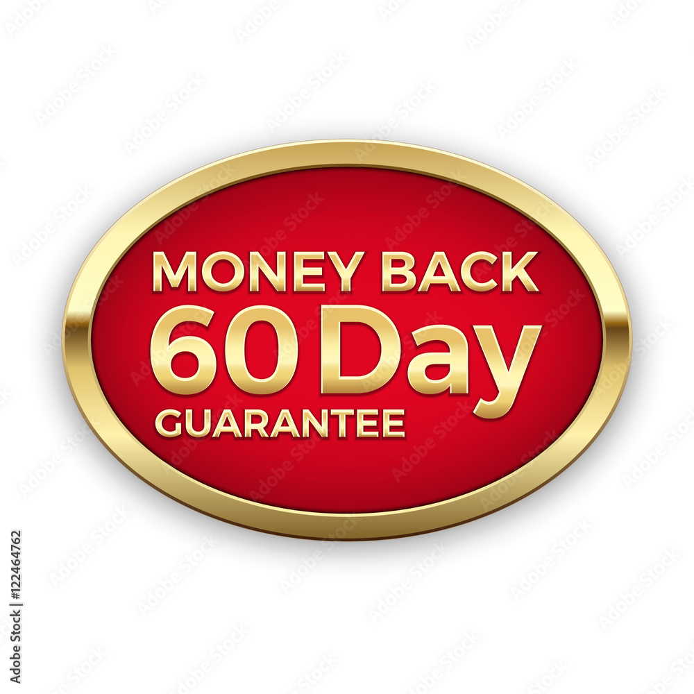 60 day money back guarantee golden badge, vector