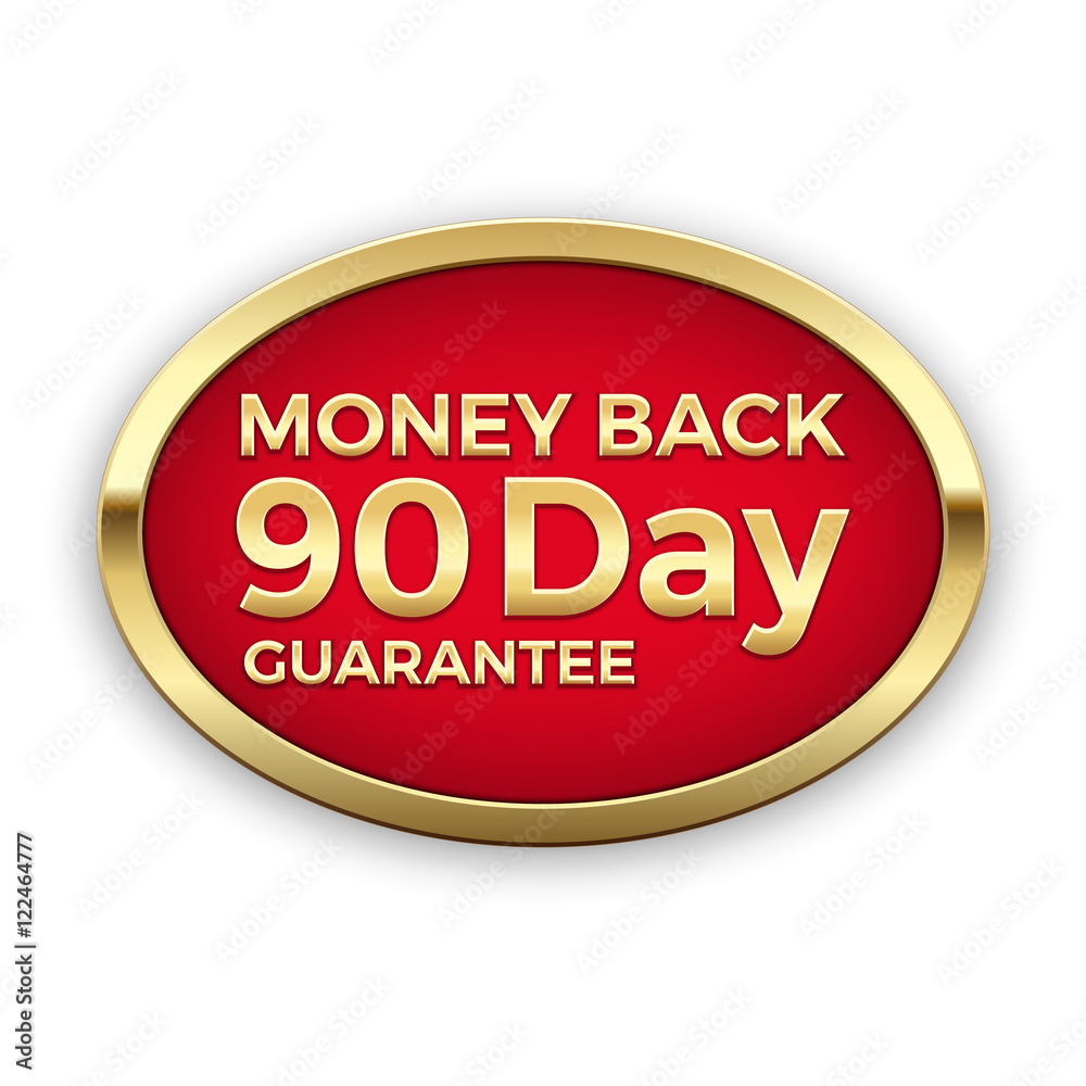 90 day money back guarantee golden badge, vector 90 day money back guarantee golden badge, vector
