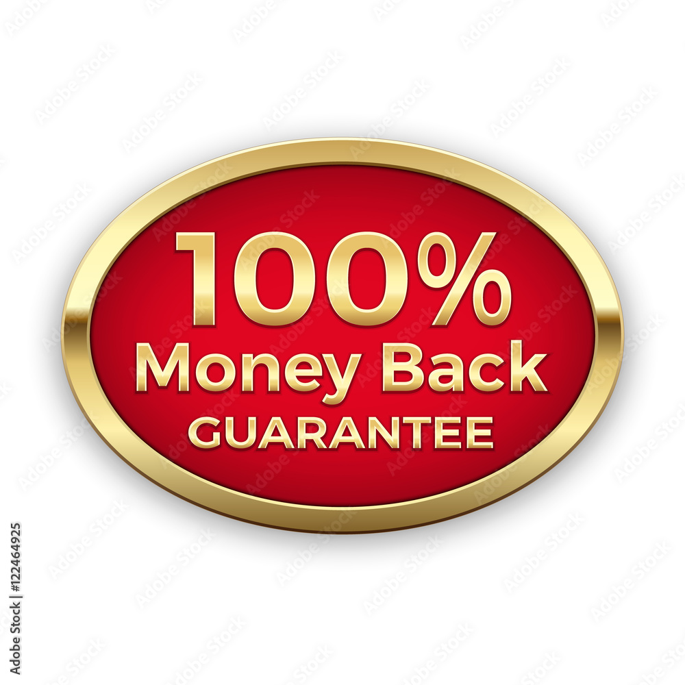  100% money back guarantee golden badge, vector