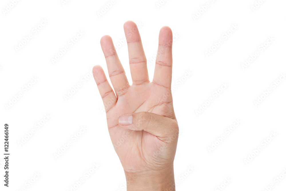 hand counting four on a white background hand counting four on a white background