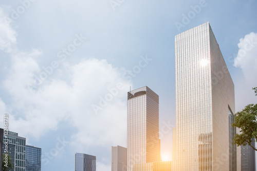 low angle view of modern metallic skyscrapers suzhou china.