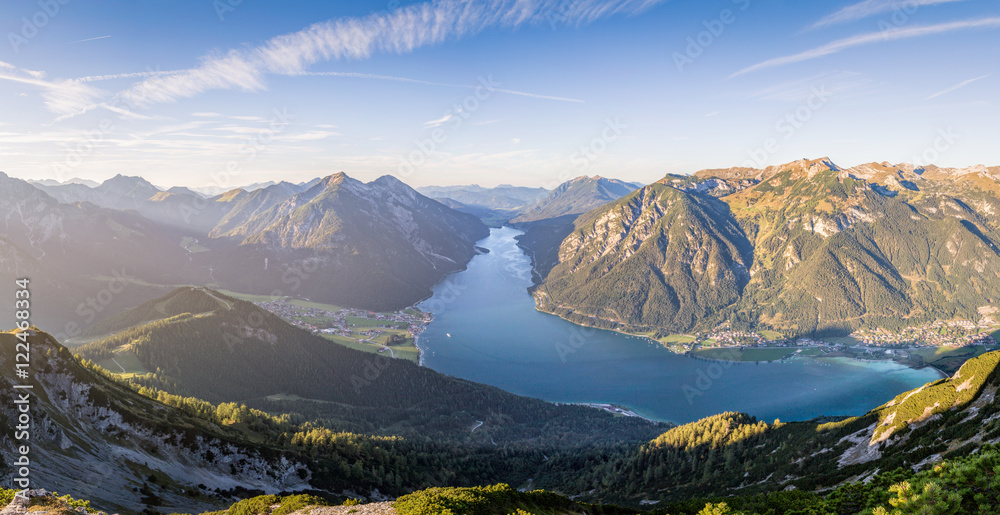 Obraz premium Aerial view over lake Achensee in summer, Austria Tyrol