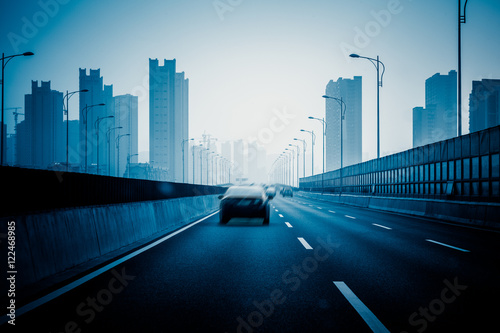 highway toward downtown district shanghai china.