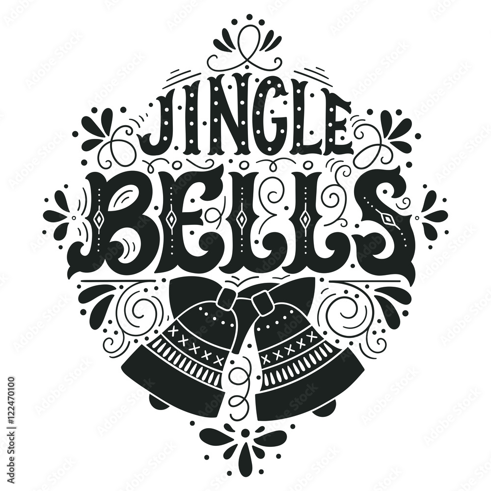 Fototapeta premium Jingle bells. Christmas lettering with a bell and decorative des