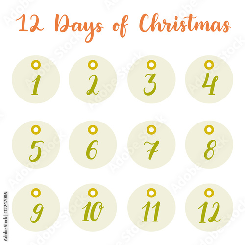 Hand drawn 12 days of Christmas holiday gift tags collection