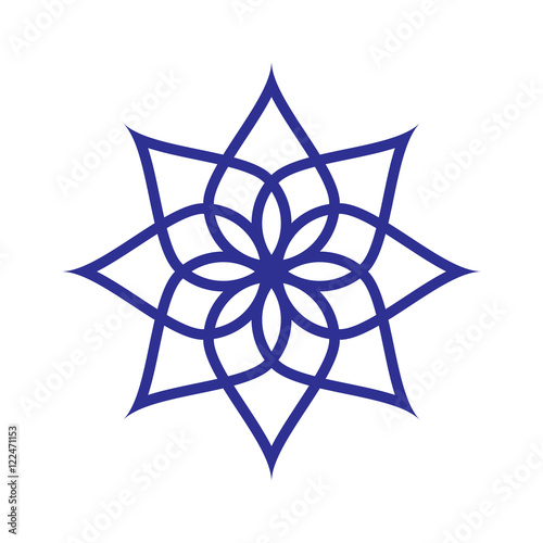 Circular pattern. Geometric icon. Seven pointed star on white background. Modern style. Vector illustration. Simple symbol.Mandala. Lotus.Logo. Fashion graphic design. Smooth shape.