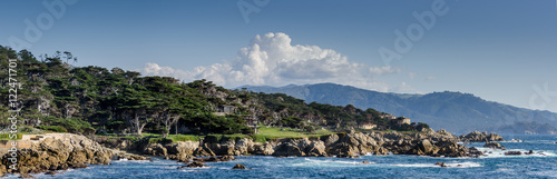 Large panoramic view of Coastline along the 17 Mile Drive in Peb