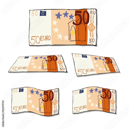 50 Euro Schein Geld - verschiedene Perspektiven - von Hand gezeichnet gemalt - Comicstil