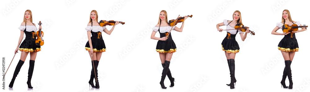 Bavarian girl playing the violin isolated on white Bavarian girl playing the violin isolated on white