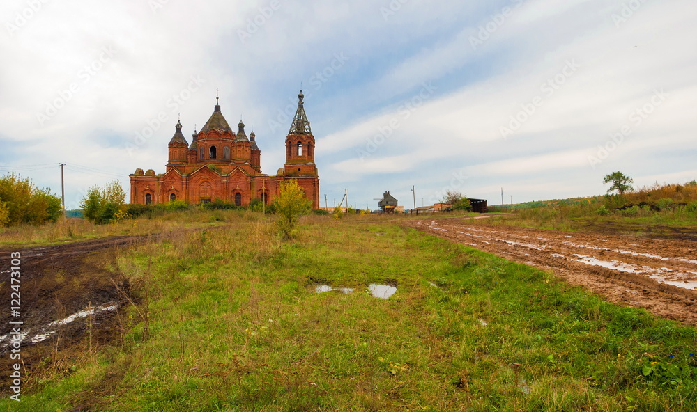 The ruins of the temple of the Holy Trinity in the Russian provincial village