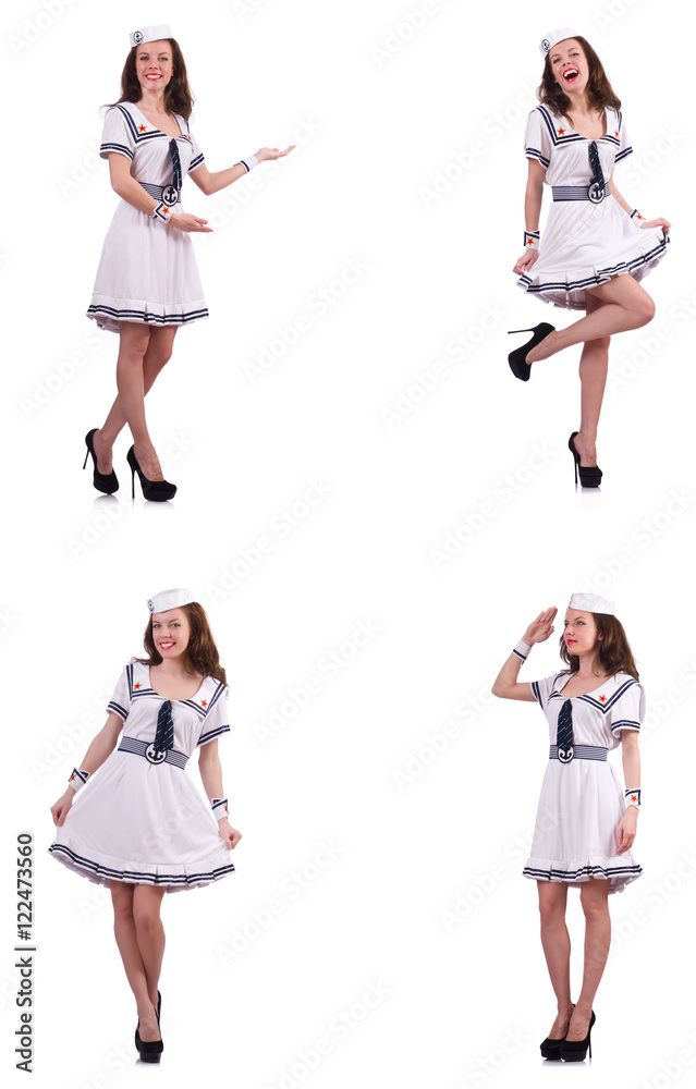Collage of woman sailor isolated on white Collage of woman sailor isolated on white