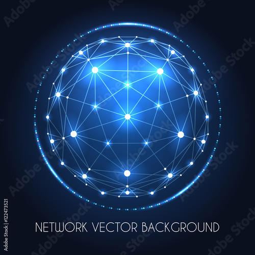 Internet data vector connection concept. Globe network sphere of cyber world technology blue background